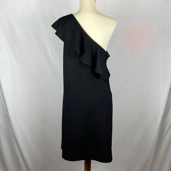 Xhilaration One Shoulder Black Side Zip Ruffle Dress - Size Large - Picture 5 of 12